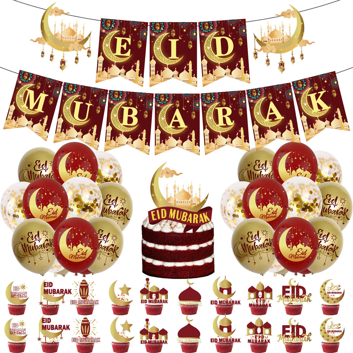 Kit de décoration pour fête musulmane du Ramadan - Inserts pour gâteaux