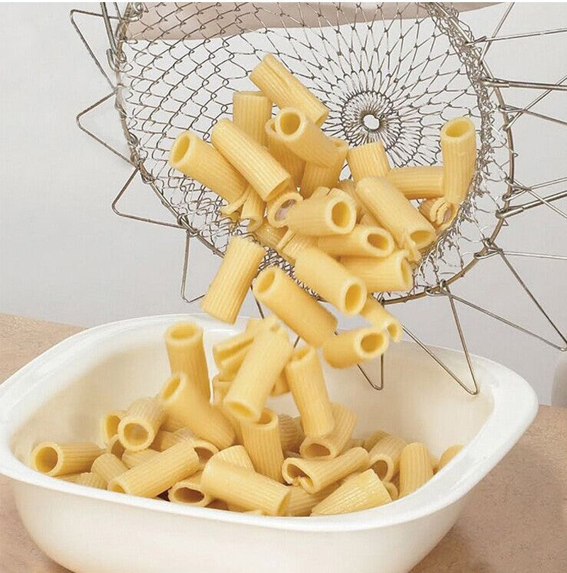 Panier à friture multifonction pliable en acier inoxydable, outil de cuisine flexible pour la friture, le lavage des fruits et légumes