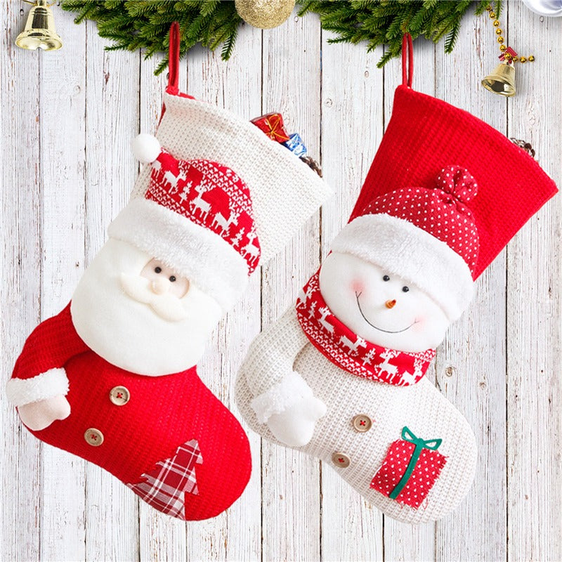 Grande chaussette de Noël tricotée rouge et blanche, Père Noël, décoration de cheminée, sacs cadeaux de Noël, porte-bonbons, décoration pour la maison 