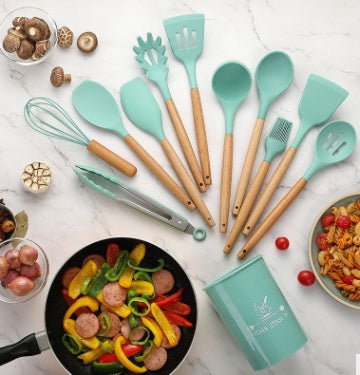 Ensemble d'ustensiles de cuisine en silicone résistants à la chaleur et antiadhésifs, pour la cuisson.