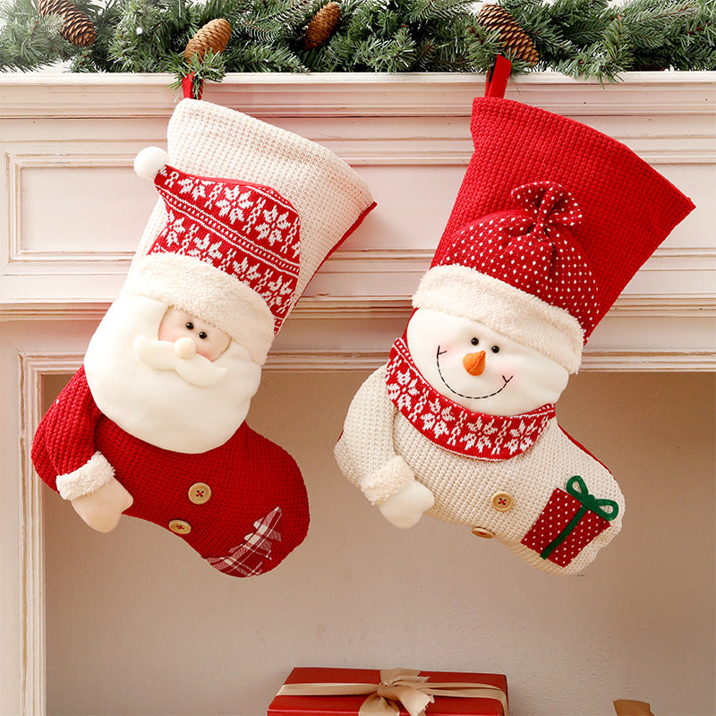 Grande chaussette de Noël tricotée rouge et blanche, Père Noël, décoration de cheminée, sacs cadeaux de Noël, porte-bonbons, décoration pour la maison 