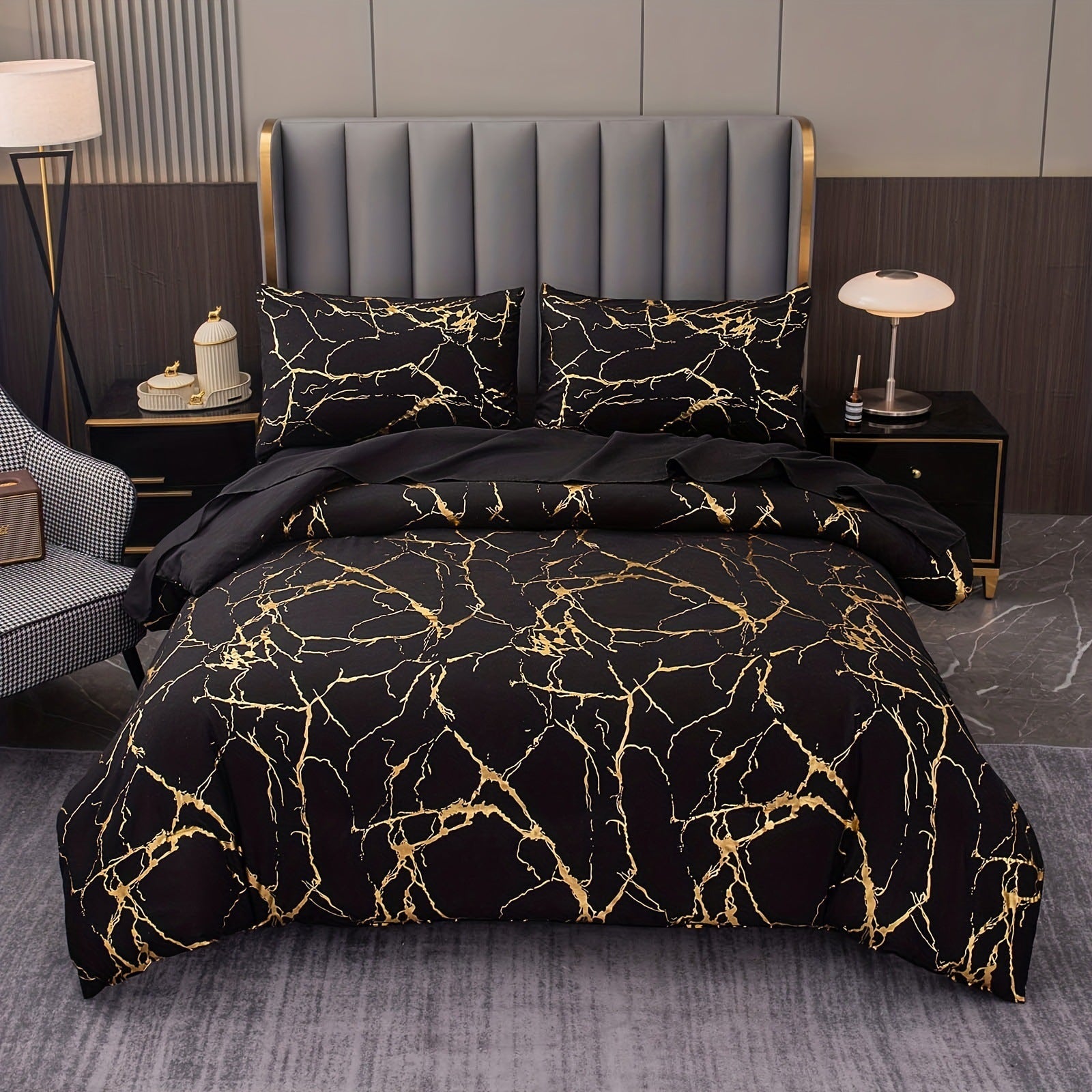 Housse de couette dorée en trois pièces pour usage domestique