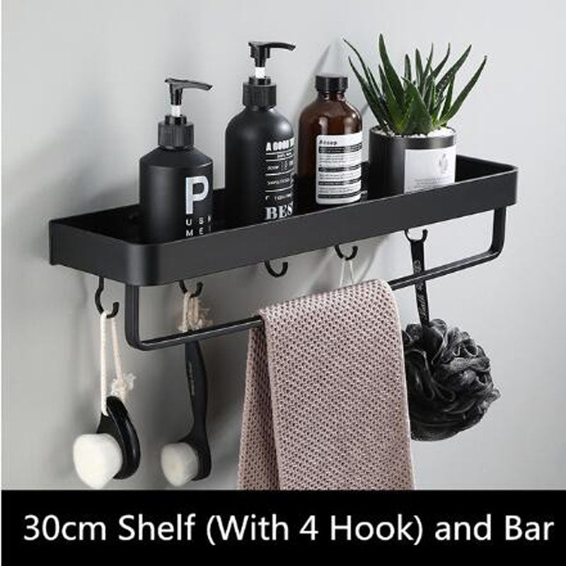 Étagère de salle de bain noire en aluminium, fixation murale 