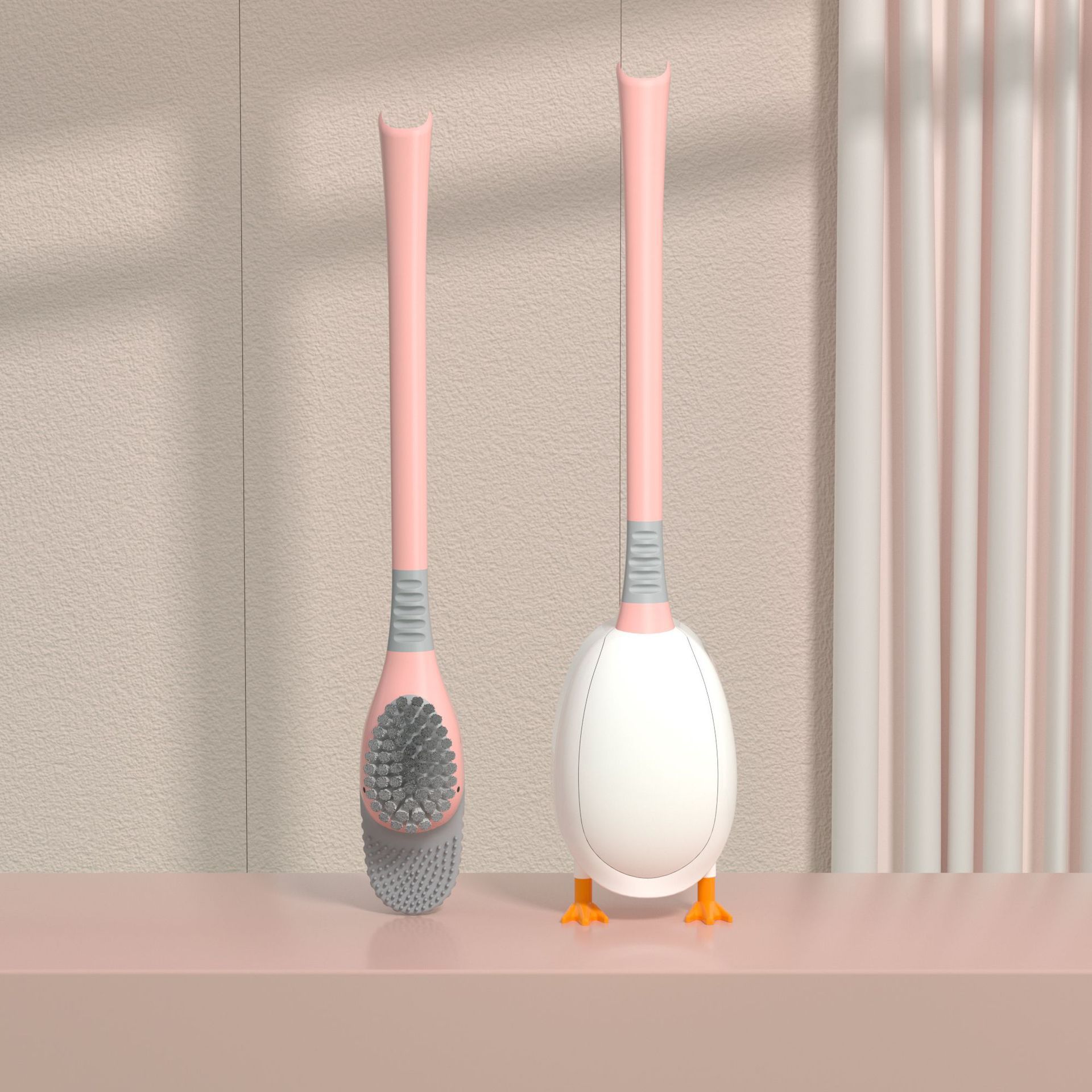 Brosse de toilette en forme de canard plongeur sans angle mort, manche long et poils doux