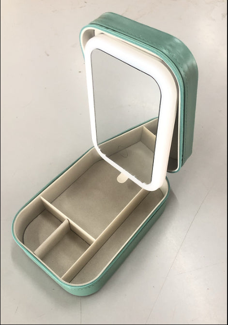 Boîte de rangement pour maquillage avec miroir lumineux LED, boîte de rangement portable pour cosmétiques de voyage, organisateur de rangement lumineux tactile