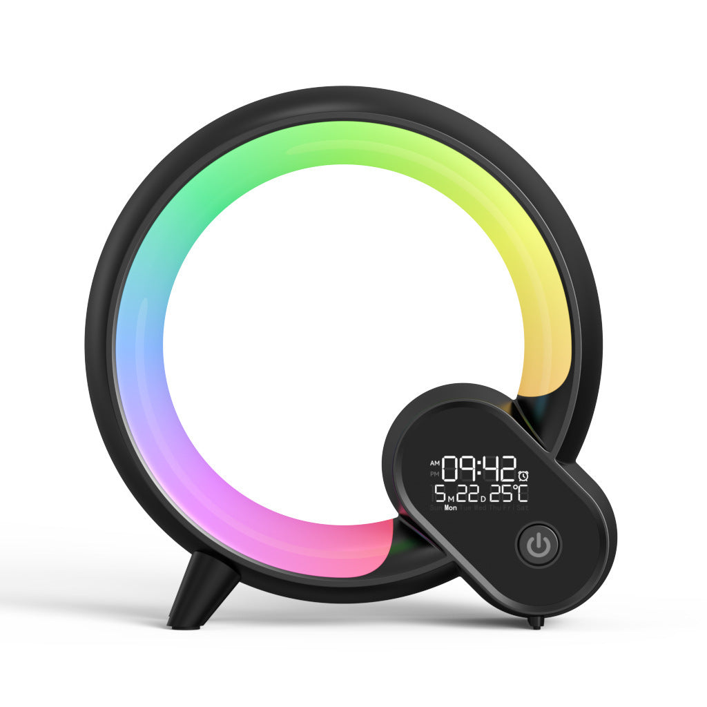 Réveil lumineux Q Light avec affichage numérique analogique et lever de soleil, Bluetooth et audio intelligent. Lumière d'ambiance colorée Q.