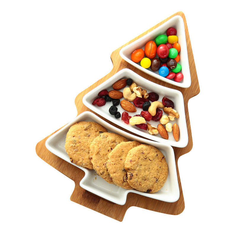 Lot de 4 assiettes en céramique en forme de sapin de Noël 