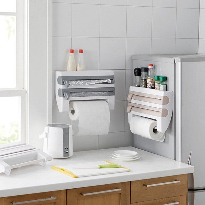 Distributeur de papier essuie-tout 4 en 1 pour cuisine, film alimentaire, papier aluminium et essuie-tout