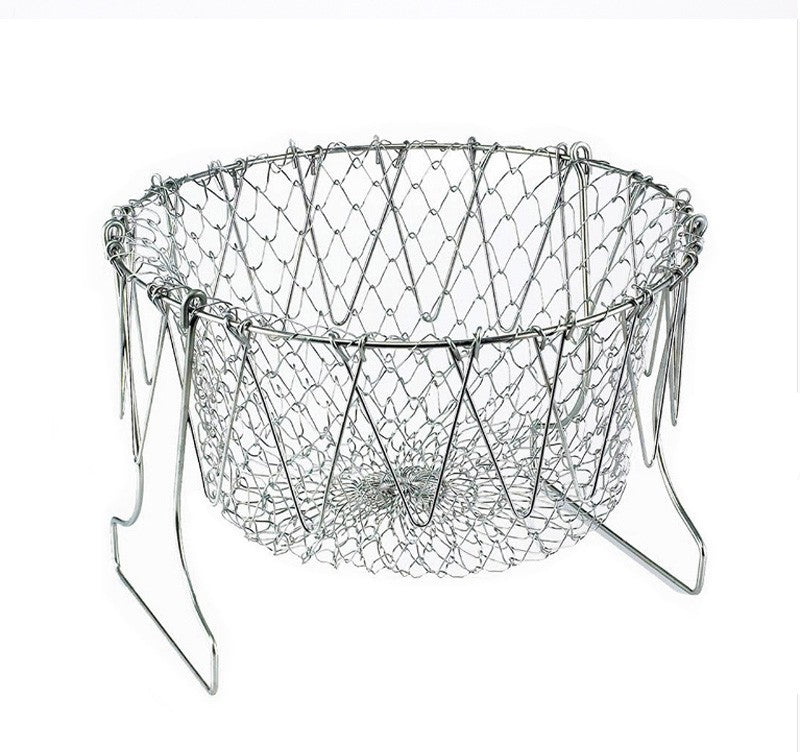 Panier à friture multifonction pliable en acier inoxydable, outil de cuisine flexible pour la friture, le lavage des fruits et légumes