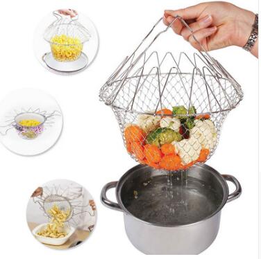 Panier à friture multifonction pliable en acier inoxydable, outil de cuisine flexible pour la friture, le lavage des fruits et légumes