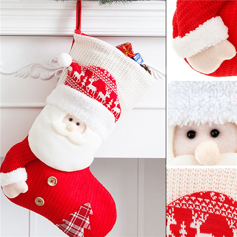 Grande chaussette de Noël tricotée rouge et blanche, Père Noël, décoration de cheminée, sacs cadeaux de Noël, porte-bonbons, décoration pour la maison 
