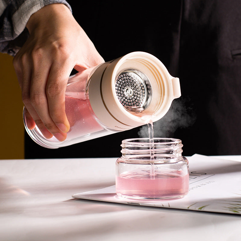 Bouteille d'eau en verre avec infuseur à thé intégré, filtre pour séparer le thé, bouteille en verre à double paroi étanche.