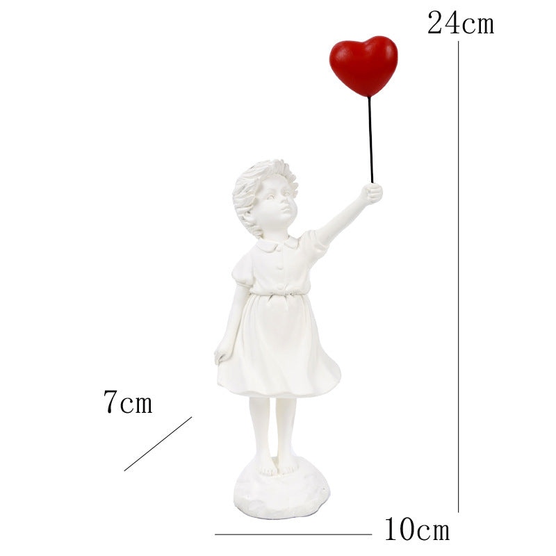 Petite fille avec un ballon, sculpture artistique, décoration de salon, résine