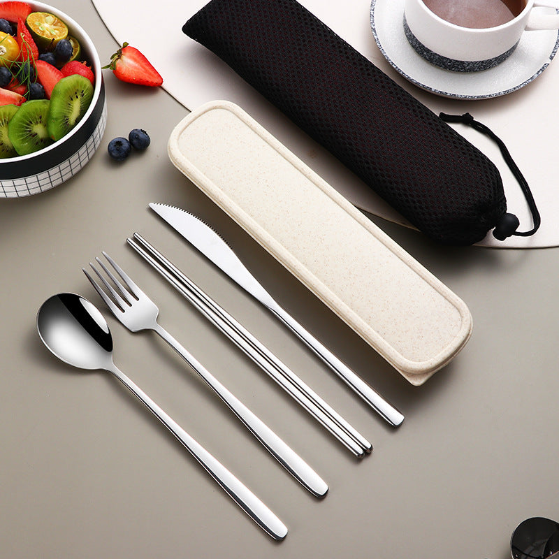 Ensemble de vaisselle 304 pièces, couverts, accessoires de cuisine, ensemble de voyage et de camping, couteau, fourchette, cuillère dorés, couverts portables avec étui