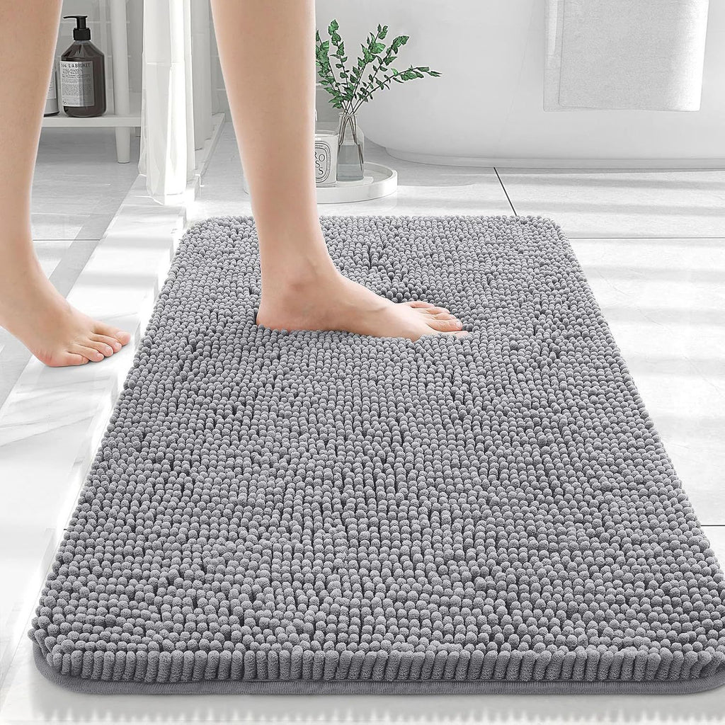 Tapis de sol en chenille de laine longue, absorbant, uni, antidérapant, pour salle de bain ou chambre à coucher, avec pédales.