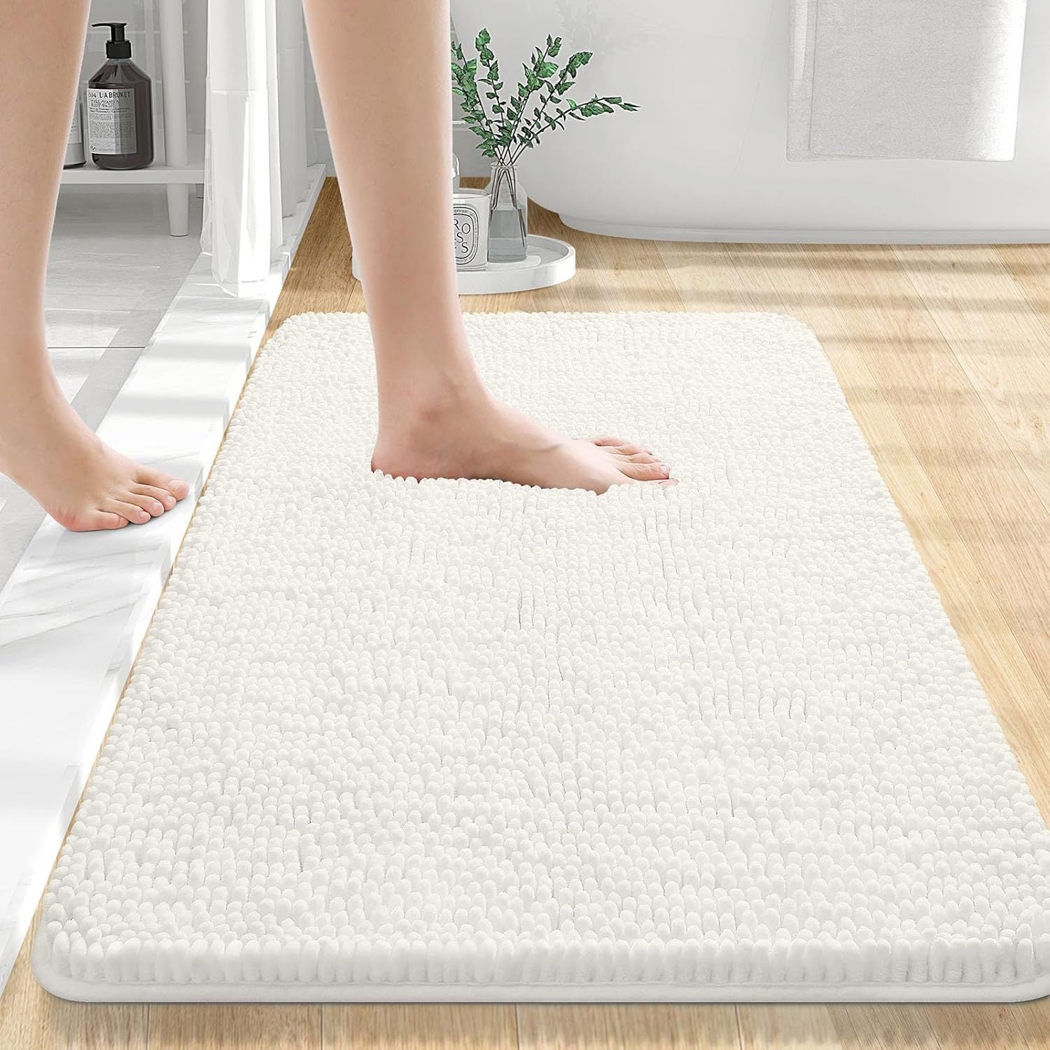 Tapis de sol en chenille de laine longue, absorbant, uni, antidérapant, pour salle de bain ou chambre à coucher, avec pédales.