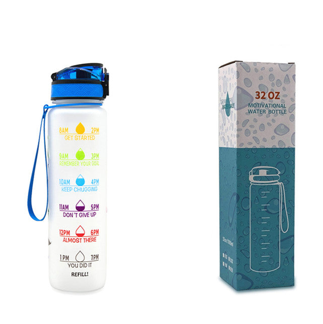 Gourde en Tritan de 1 L avec indicateur de temps, couvercle rebondissant, gourde de cyclisme motivante, gobelet étanche pour le sport et le fitness