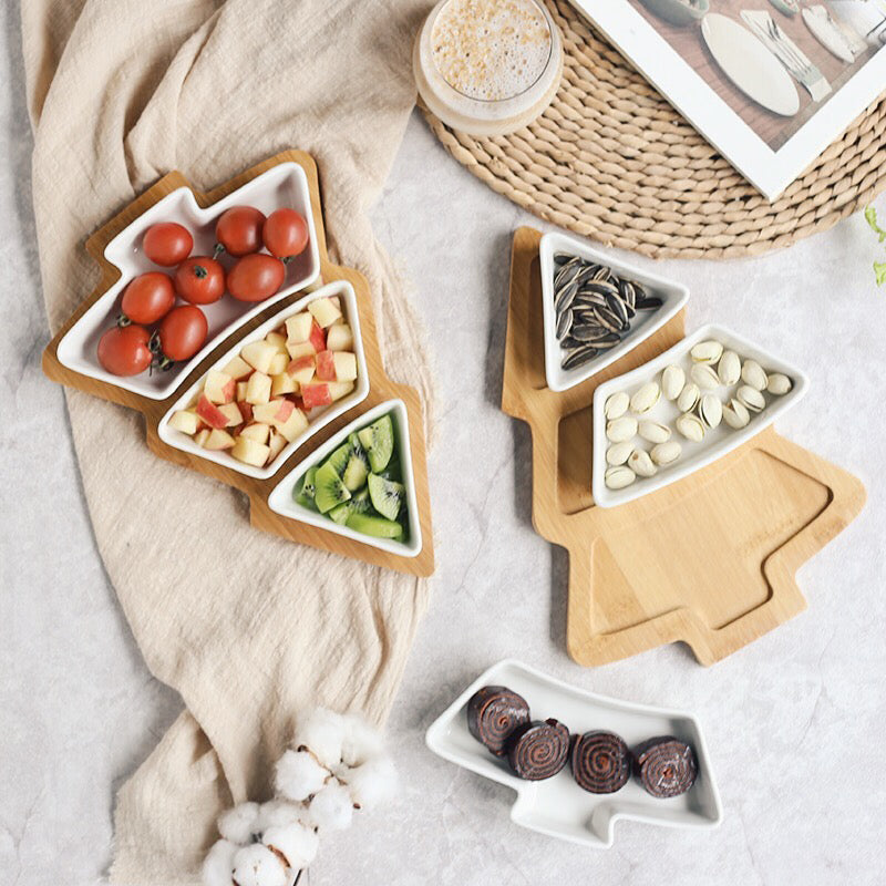 Lot de 4 assiettes en céramique en forme de sapin de Noël 