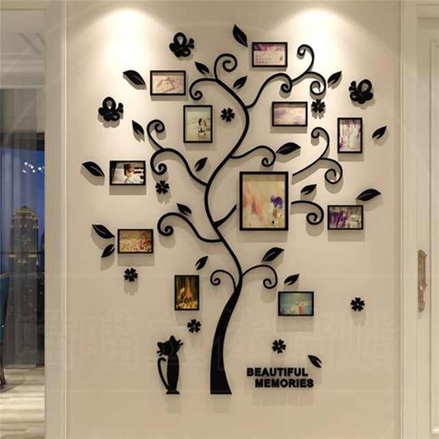 Cadre photo familial autocollant mural arbre