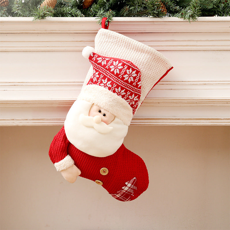 Grande chaussette de Noël tricotée rouge et blanche, Père Noël, décoration de cheminée, sacs cadeaux de Noël, porte-bonbons, décoration pour la maison 