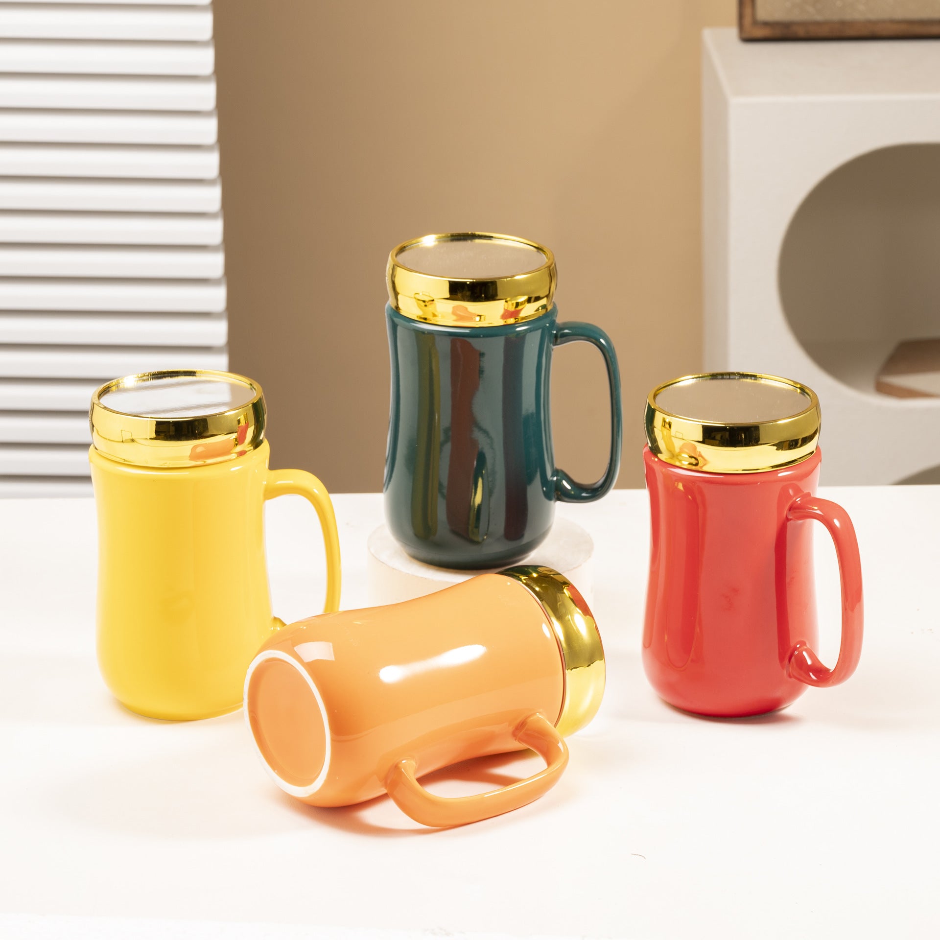Mug en céramique brillante et émaillée, style miroir, pour couple.