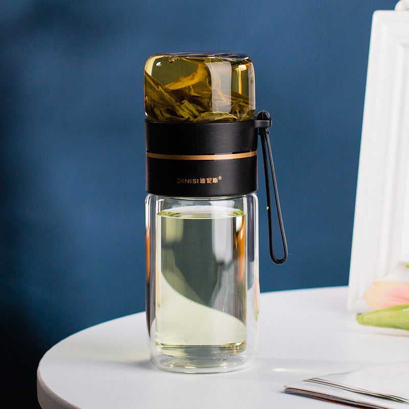 Bouteille d'eau en verre avec infuseur à thé intégré, filtre pour séparer le thé, bouteille en verre à double paroi étanche.