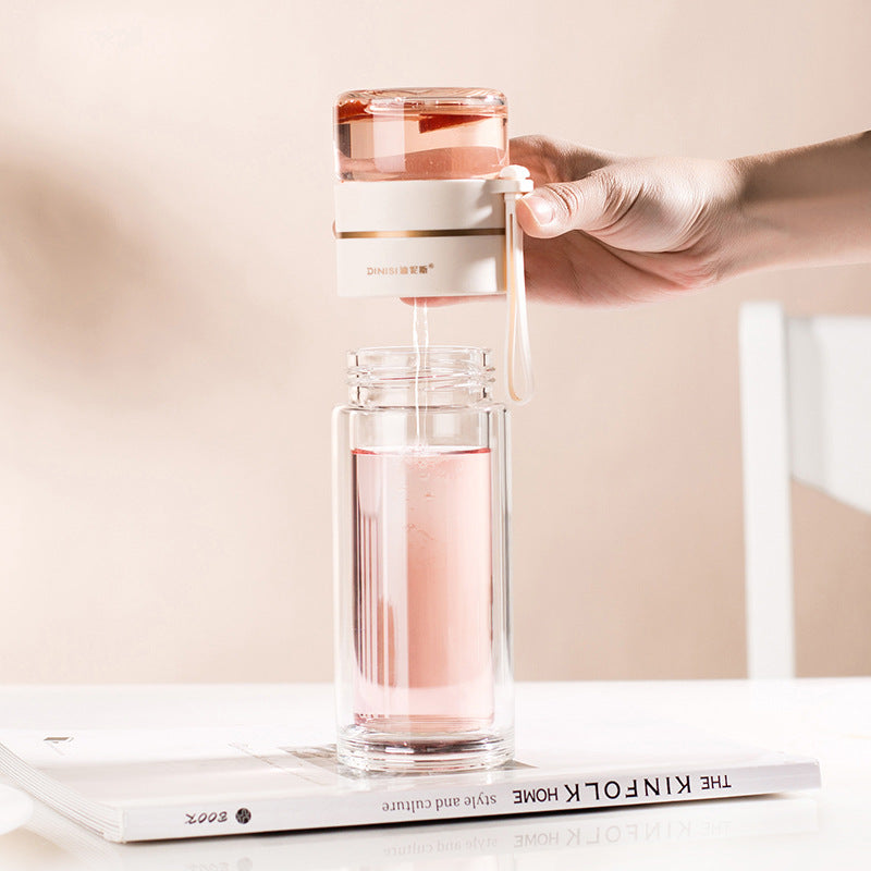 Bouteille d'eau en verre avec infuseur à thé intégré, filtre pour séparer le thé, bouteille en verre à double paroi étanche.