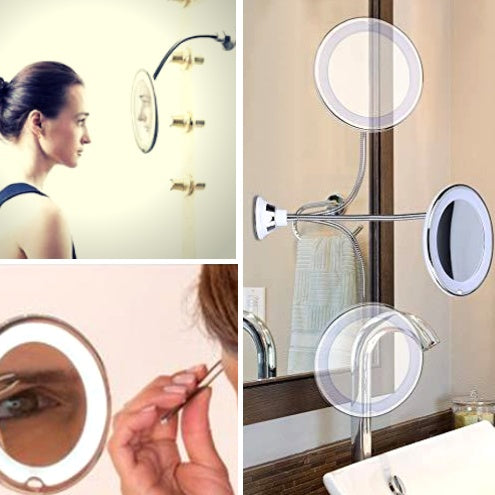 Miroir de maquillage lumineux LED pivotant à 360° avec grossissement x10