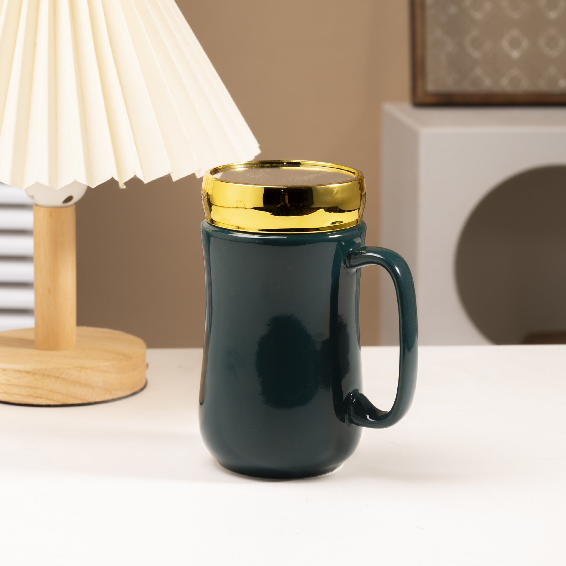 Mug en céramique brillante et émaillée, style miroir, pour couple.