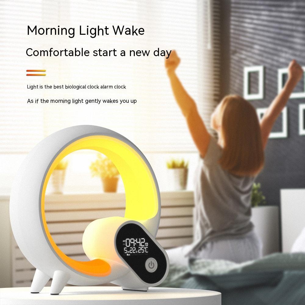 Réveil lumineux Q Light avec affichage numérique analogique et lever de soleil, Bluetooth et audio intelligent. Lumière d'ambiance colorée Q.