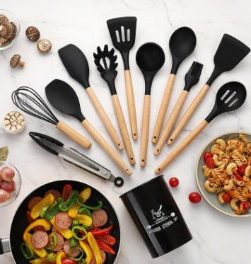 Ensemble d'ustensiles de cuisine en silicone résistants à la chaleur et antiadhésifs, pour la cuisson.