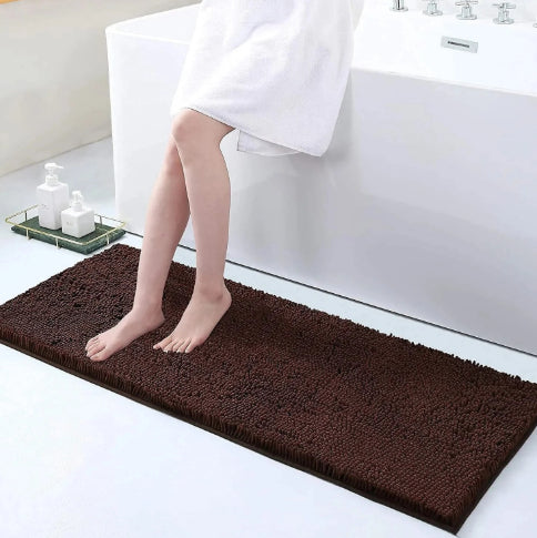 Tapis de sol en chenille de laine longue, absorbant, uni, antidérapant, pour salle de bain ou chambre à coucher, avec pédales.