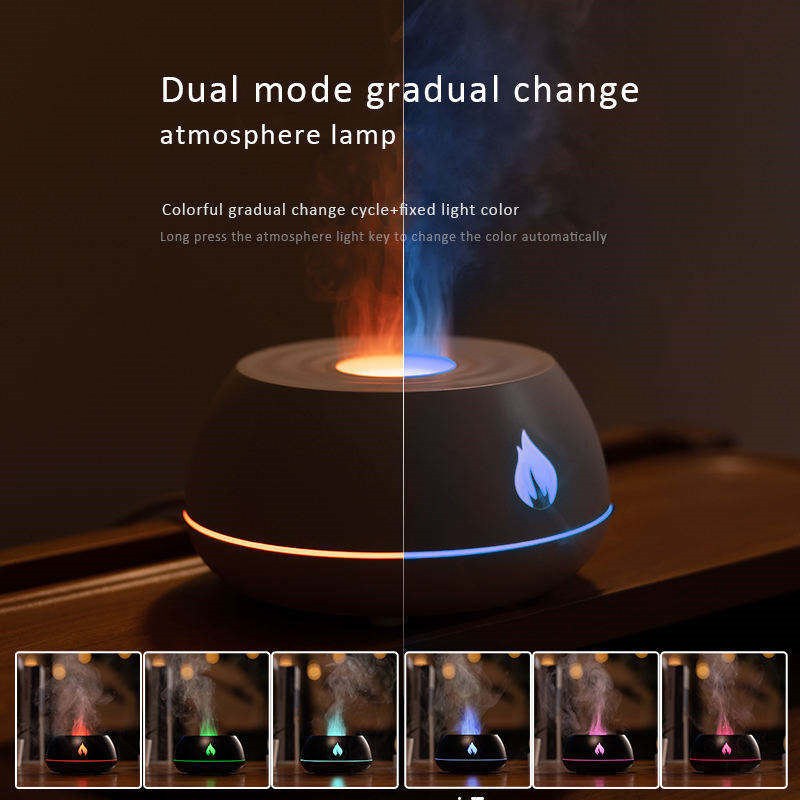 Diffuseur d'huiles essentielles à flamme avec 7 couleurs de lumière, humidificateur d'air pour la maison, 130 ml, USB