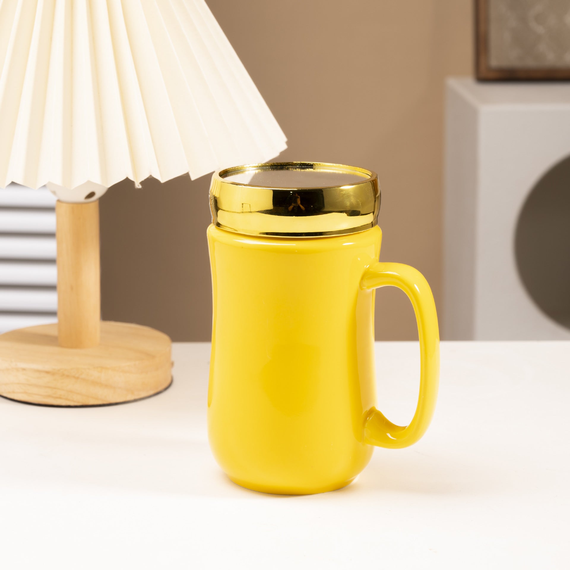 Mug en céramique brillante et émaillée, style miroir, pour couple.