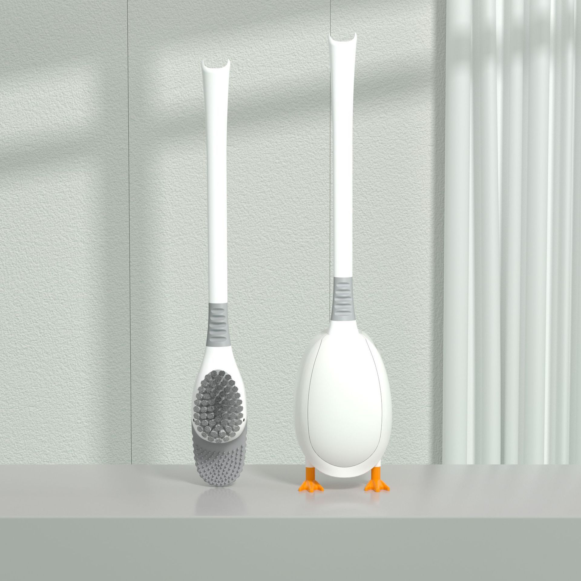 Brosse de toilette en forme de canard plongeur sans angle mort, manche long et poils doux