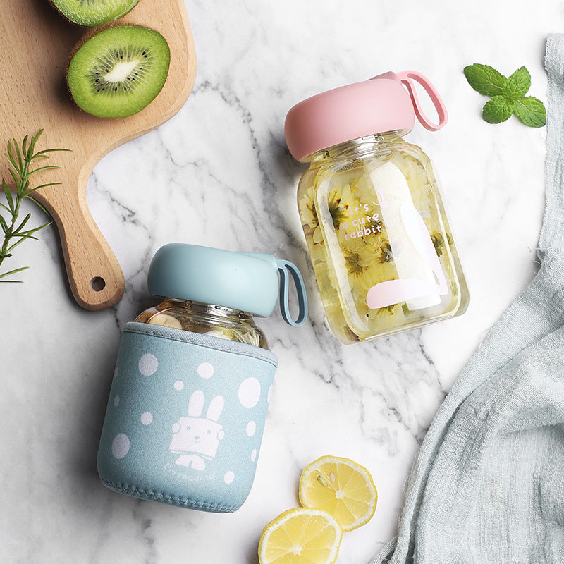 Tasse en verre transparente mignonne et portable pour la maison