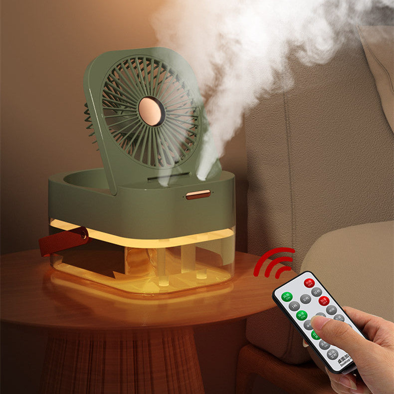 Ventilateur brumisateur portable avec veilleuse intégrée, idéal pour l'été et la maison.