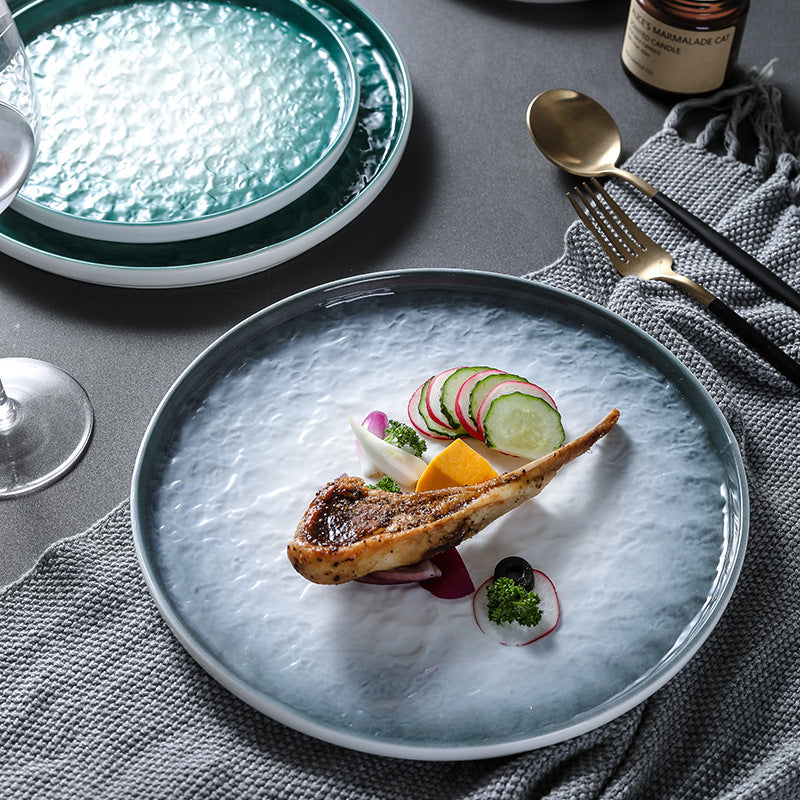 Assiette ronde plate en céramique pour steak, vaisselle créative pour la maison