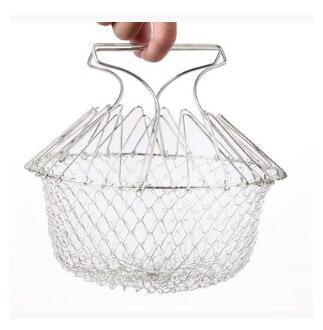 Panier à friture multifonction pliable en acier inoxydable, outil de cuisine flexible pour la friture, le lavage des fruits et légumes