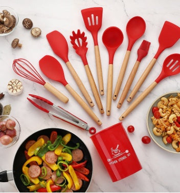 Ensemble d'ustensiles de cuisine en silicone résistants à la chaleur et antiadhésifs, pour la cuisson.