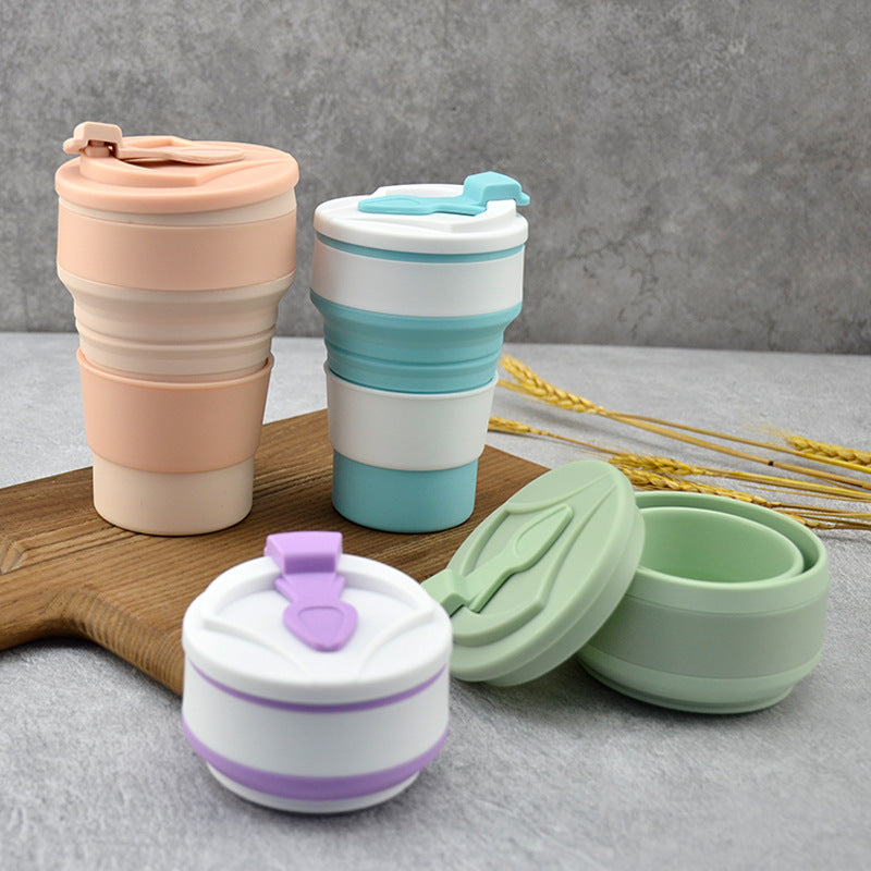 Tasse pliable et pliable avec couvercle, idéale pour les voyages, le café, l'eau et le thé.