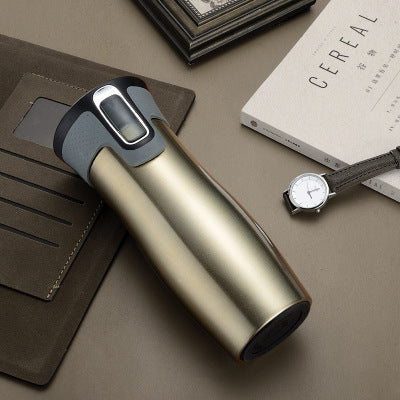 Gourde isotherme en acier inoxydable pour voyage, bouteille de thé ou mug isotherme.