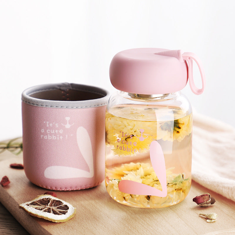 Tasse en verre transparente mignonne et portable pour la maison