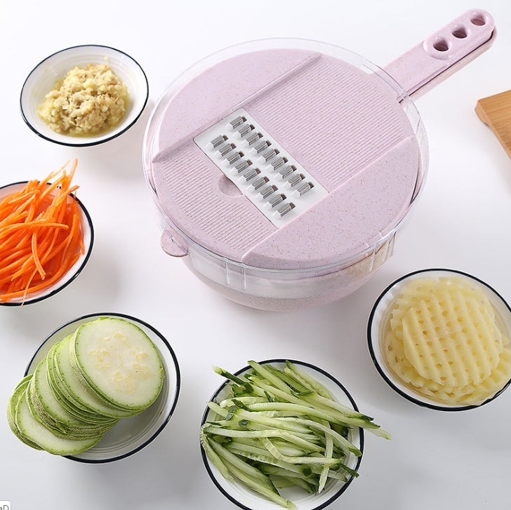 Mandoline 8 en 1 avec passoire intégrée, coupe-légumes et épluche-pommes de terre. Accessoires de cuisine.