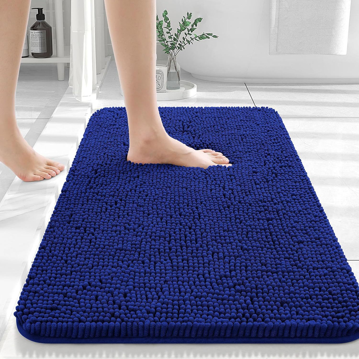 Tapis de sol en chenille de laine longue, absorbant, uni, antidérapant, pour salle de bain ou chambre à coucher, avec pédales.