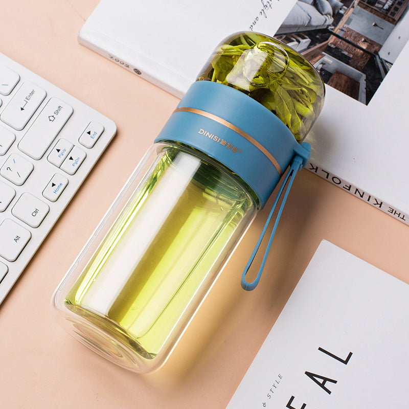 Bouteille d'eau en verre avec infuseur à thé intégré, filtre pour séparer le thé, bouteille en verre à double paroi étanche.
