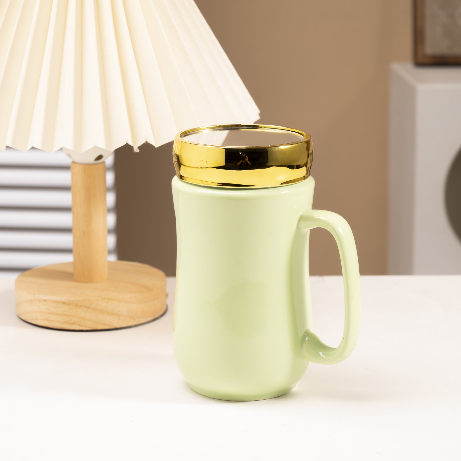 Mug en céramique brillante et émaillée, style miroir, pour couple.
