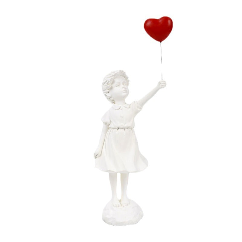 Petite fille avec un ballon, sculpture artistique, décoration de salon, résine