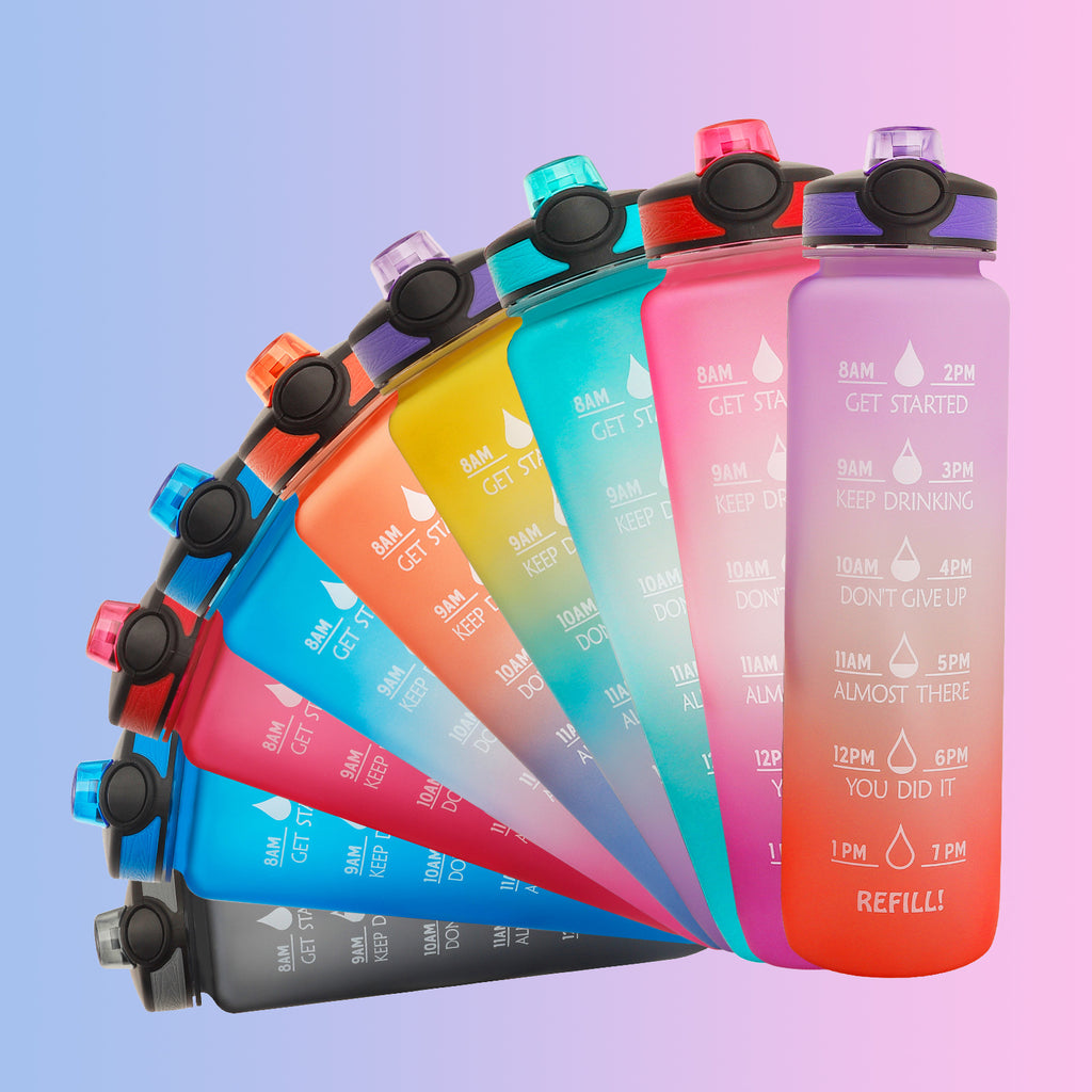 Gourde en Tritan de 1 L avec indicateur de temps, couvercle rebondissant, gourde de cyclisme motivante, gobelet étanche pour le sport et le fitness