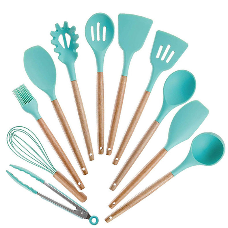 Ustensiles de cuisine en silicone avec poignée en bois